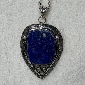 Artisan .925 Silver Necklace with Deep Blue Lapis Stone
